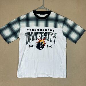 The Hundreds T-Shirt Mens L University Adam Bomb White Green Plaid EUC